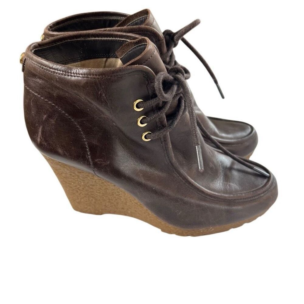 Michael Kors Booties Boots Shoes Wedge Leather Brown - Picture 4 of 7